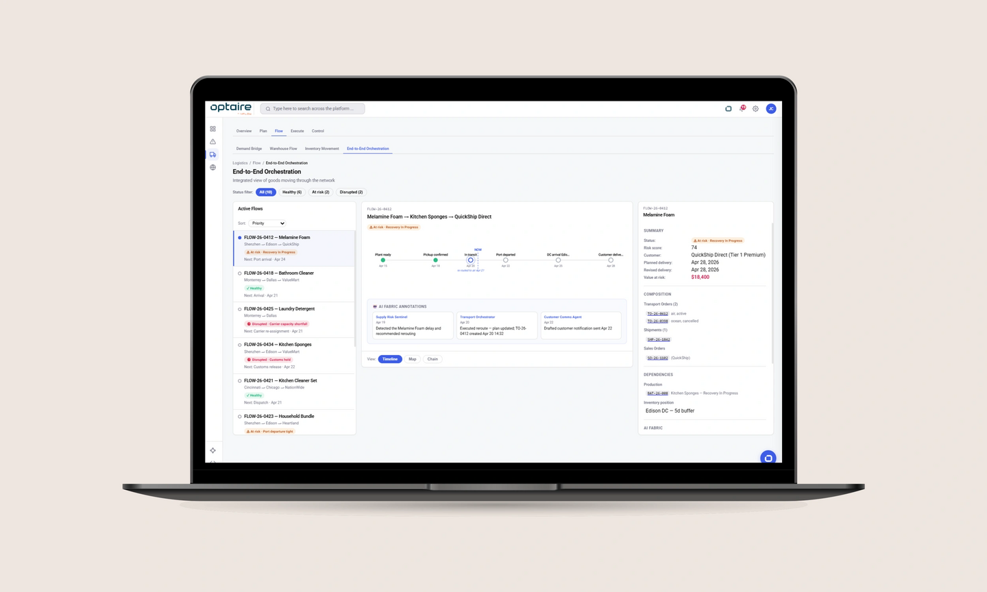 Continuously align flow of goods. Optimize inventory, logistics capacity and transportation. Execute in real time with the logistics module in optaire by 4flow.