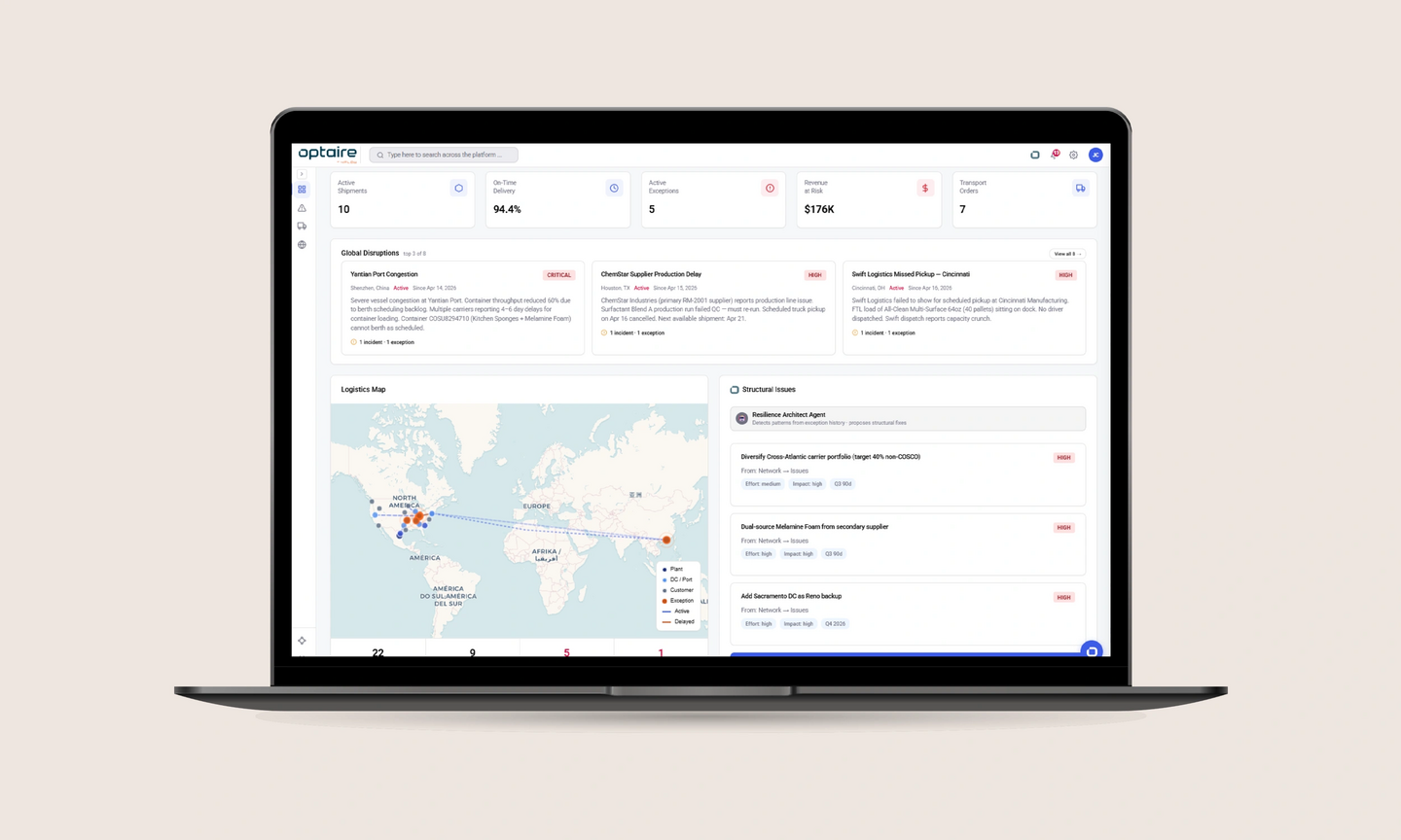 Detect disruptions early. Prioritize by impact. Simulate responses and trigger actions automatically with the risk and disruption module in optaire by 4flow.